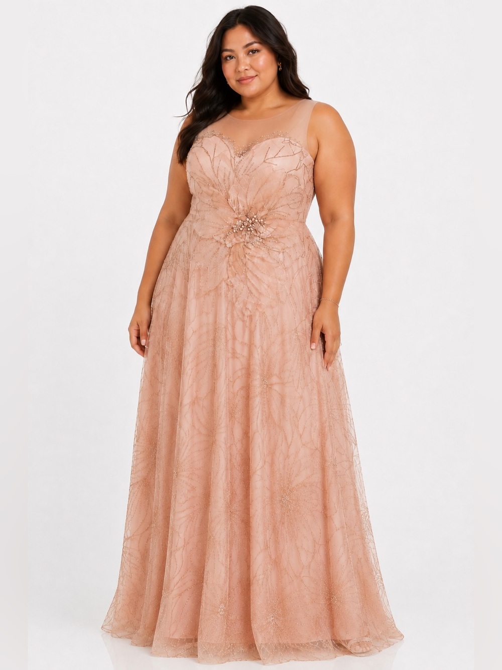 Custom Made Floral Embroidered A-Line Formal Dress